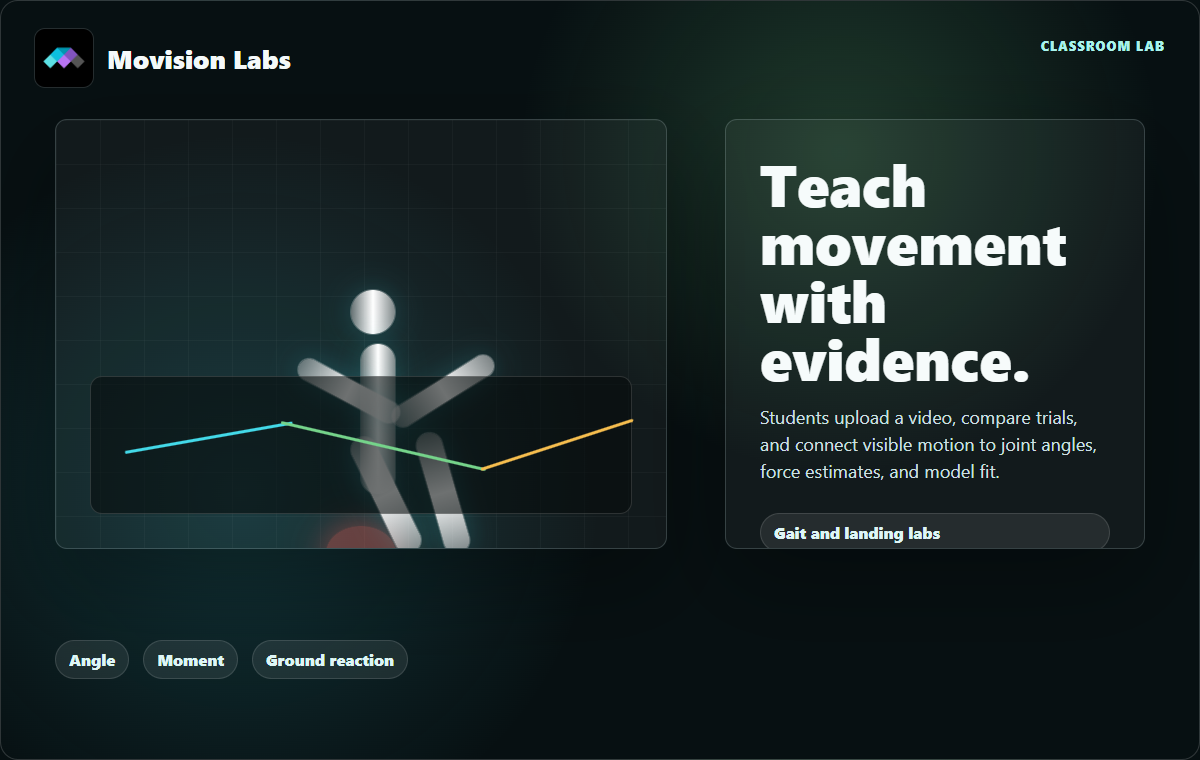 Movision Labs editorial image representing biomechanics teaching and movement analysis
